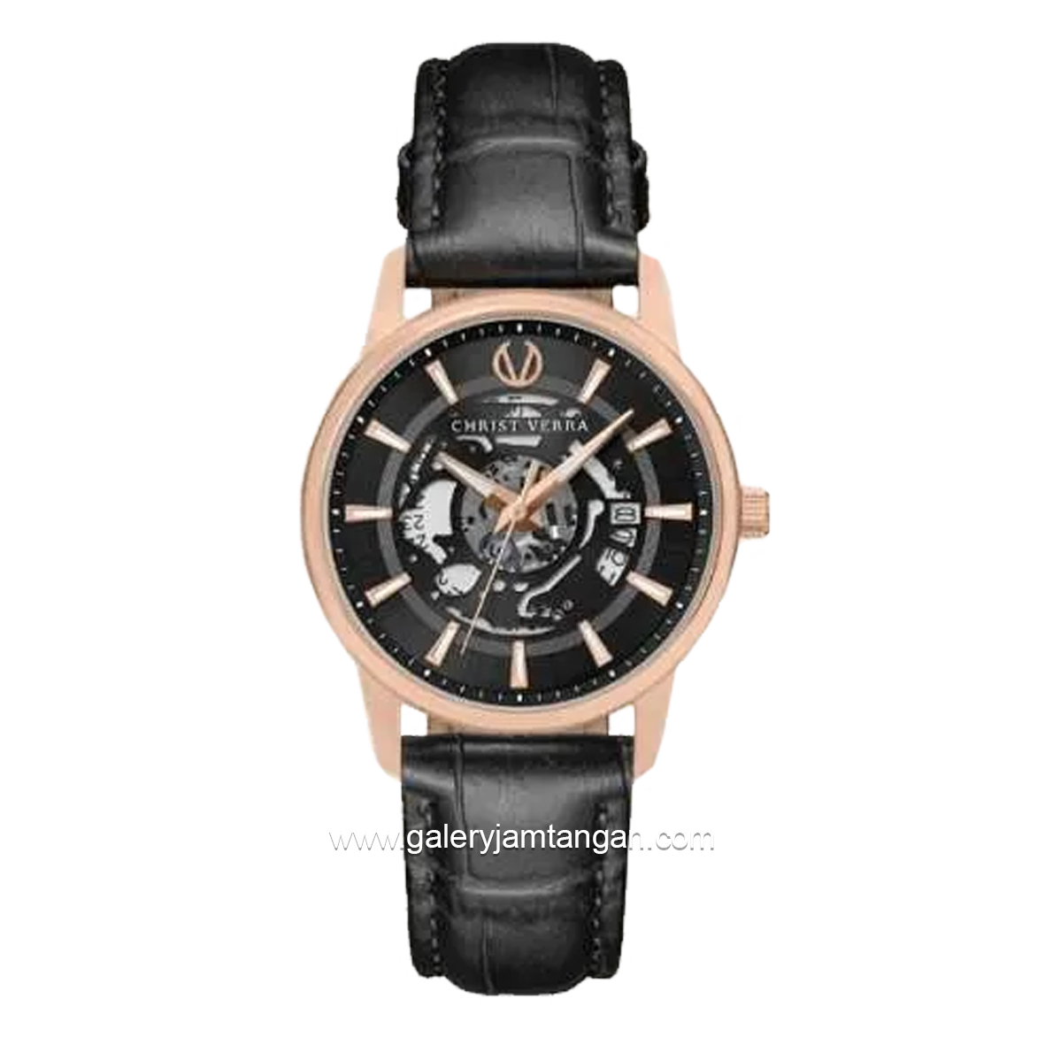 CHRIST VERRA CLASSIC MEMOIR CV 12452G-25 BLK & CV 12452L-25 BLK Couple Black Silver Leather Strap