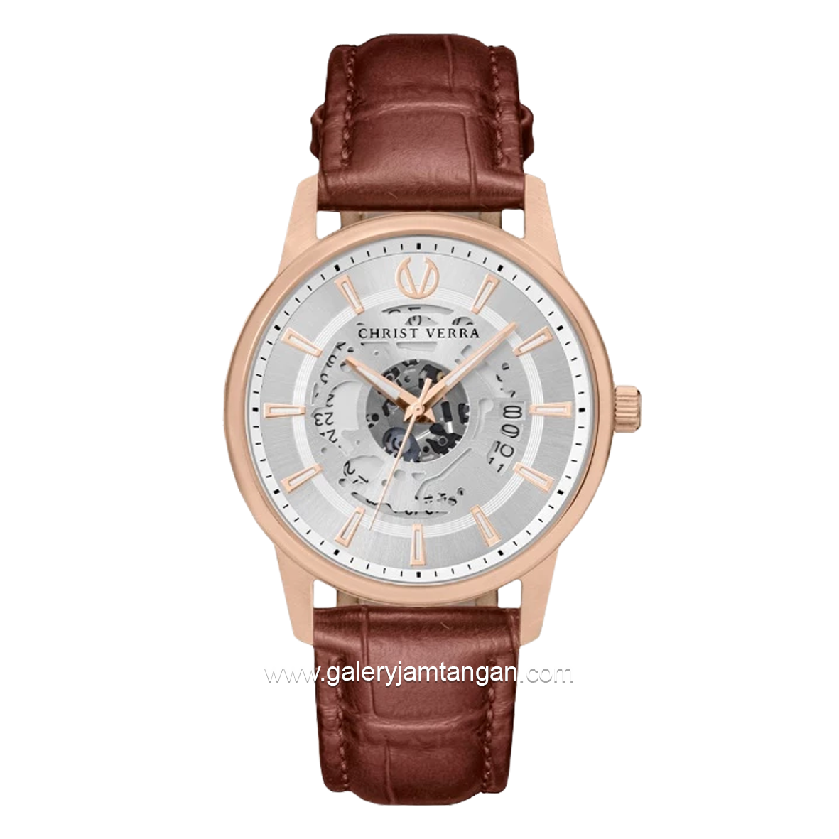 CHRIST VERRA CLASSIC MEMOIR CV 12452G-25 SLV & CV 12452L-25 SLV Couple Brown Rosegold Leather Strap