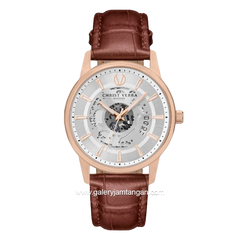 CHRIST VERRA CLASSIC MEMOIR CV 12452G-25 SLV & CV 12452L-25 SLV Couple Brown Rosegold Leather Strap