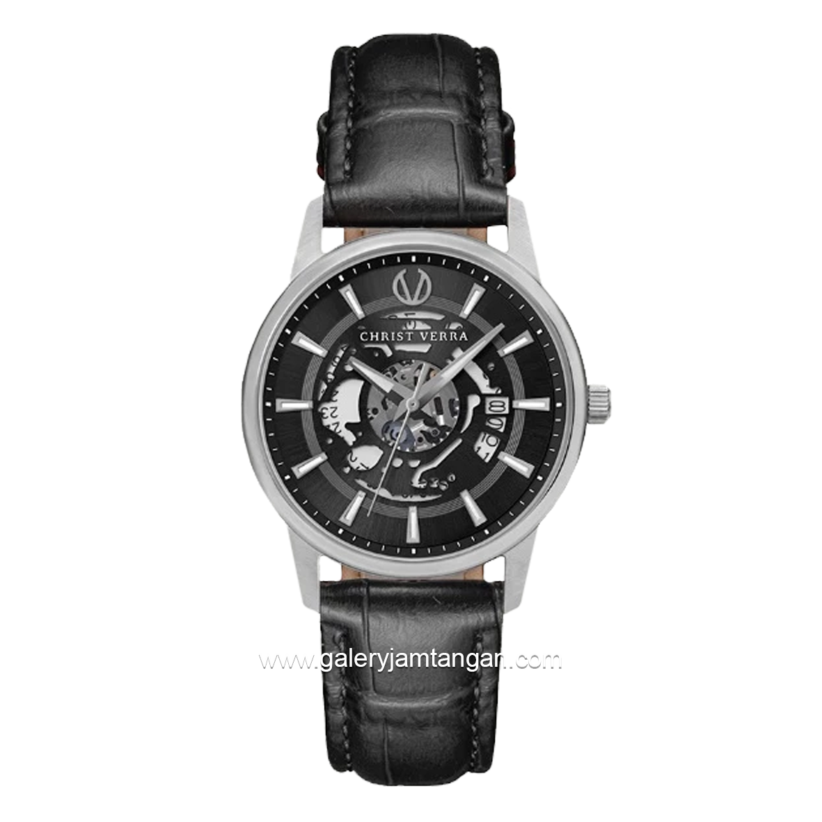CHRIST VERRA CLASSIC MEMOIR CV 12452G-21 BLK & CV 12452L-21 BLK Couple Black Silver Leather Strap
