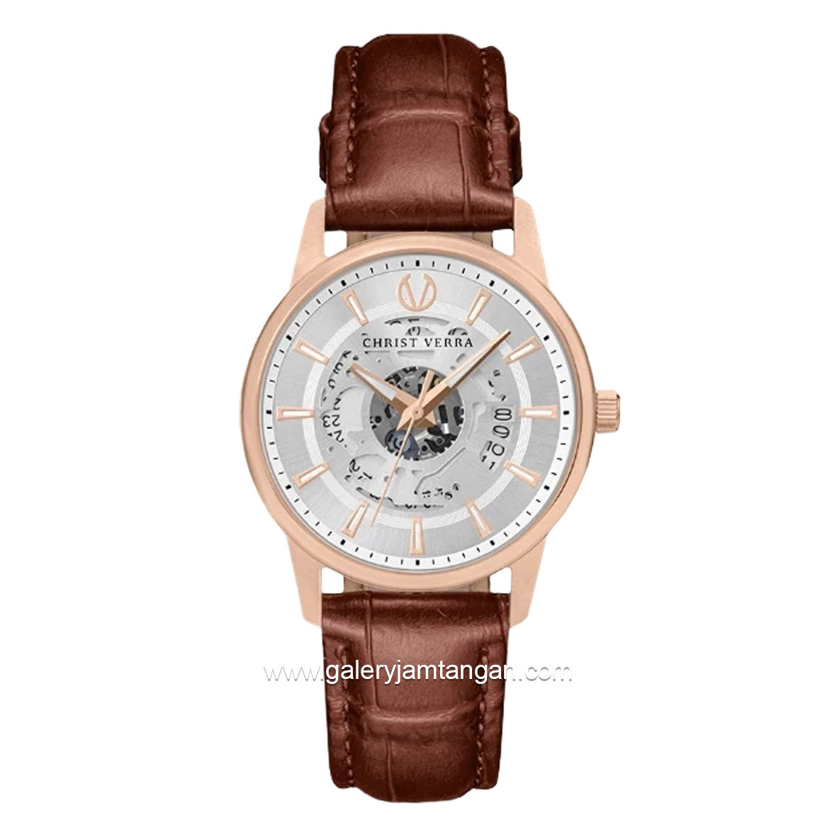 CHRIST VERRA CLASSIC MEMOIR CV 12452G-25 SLV & CV 12452L-25 SLV Couple Brown Rosegold Leather Strap