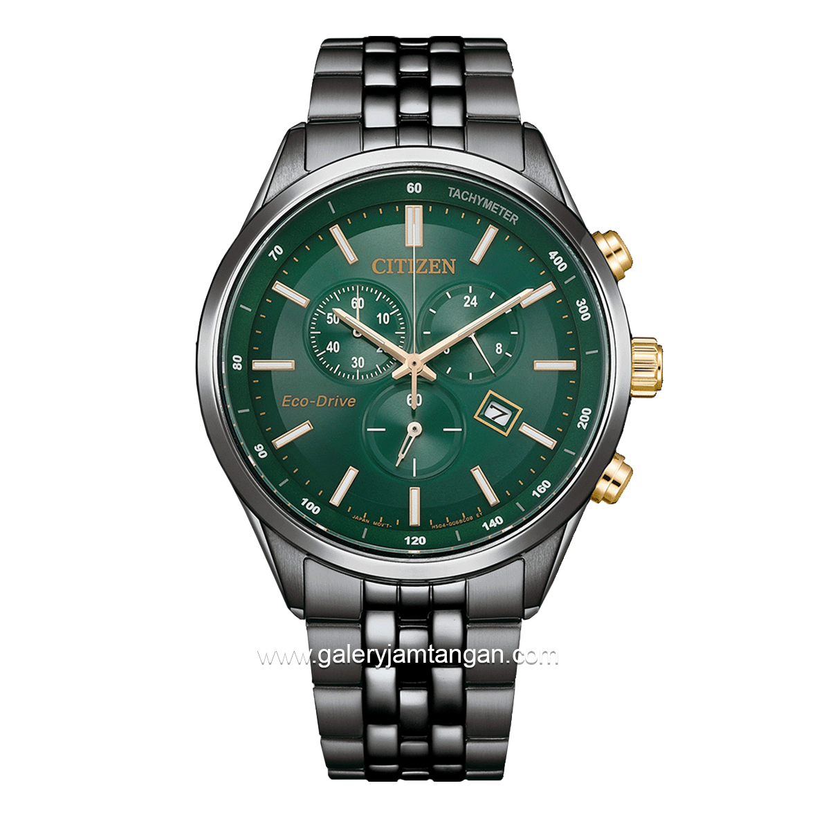 CITIZEN ECO DRIVE AT2576-50X Chronograph Black Dial Green Stainless Steel Strap
