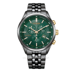 CITIZEN ECO DRIVE AT2576-50X Chronograph Black Dial Green Stainless Steel Strap