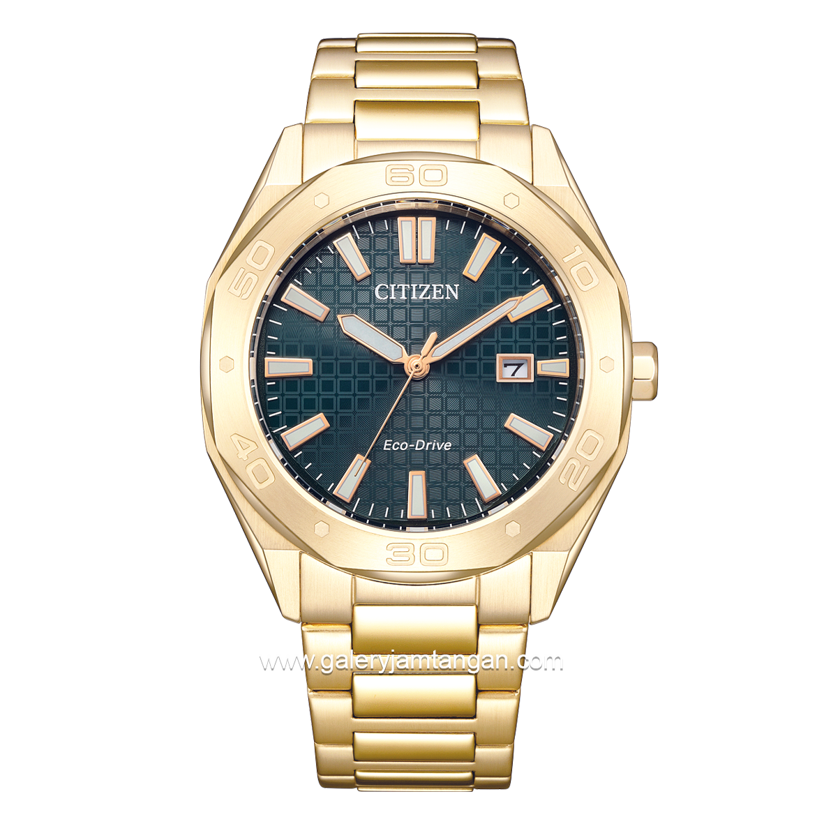 CITIZEN ECO DRIVE BM7633-81X Gold Dial Green Stainless Steel Strap