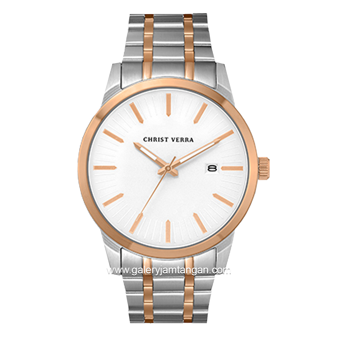 CHRIST VERRA Men's Watches CV 10636G-14 SLV Silver Rosegold Dial White Stainless Steel