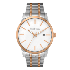 CHRIST VERRA Men's Watches CV 10636G-14 SLV Silver Rosegold Dial White Stainless Steel