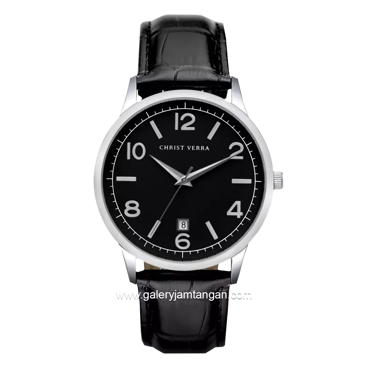 CHRIST VERRA Men's Watch CV 12071G-21 BLK Black Silver Leather Strap