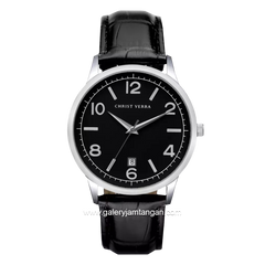 CHRIST VERRA Men's Watch CV 12071G-21 BLK Black Silver Leather Strap