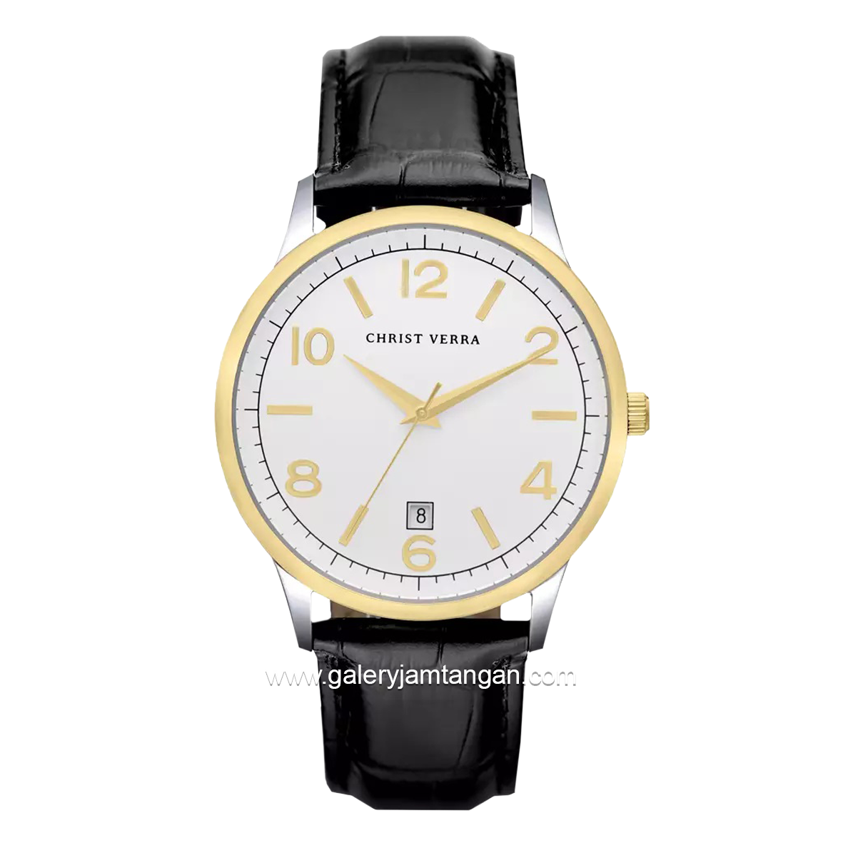 CHRIST VERRA Men's Watch CV 12071G-23 SLV Silver Gold Dial White Leather Strap