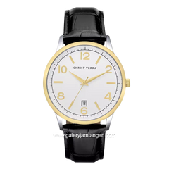 CHRIST VERRA Men's Watch CV 12071G-23 SLV Silver Gold Dial White Leather Strap