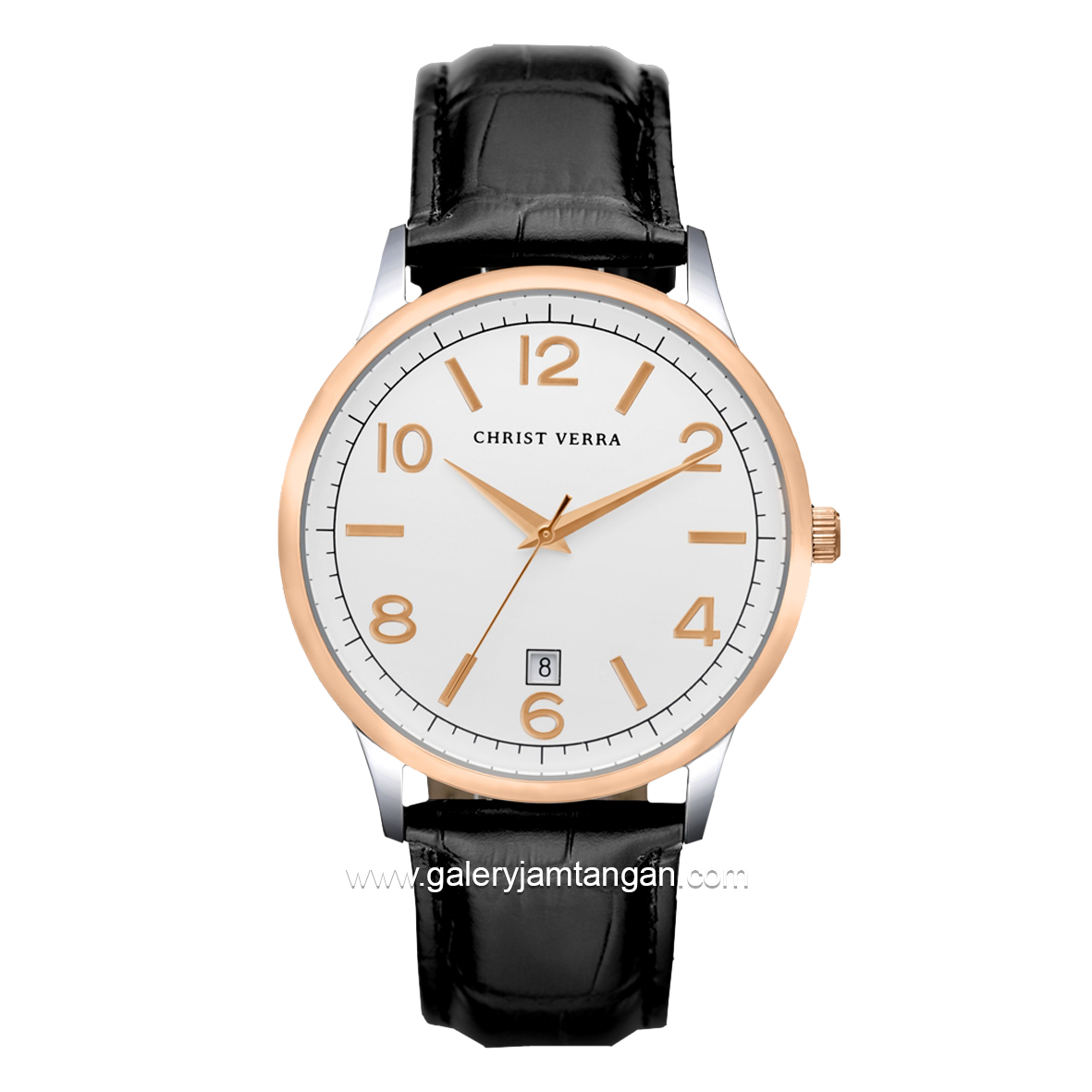 CHRIST VERRA Women's Watch CV 12071L-24 SLV Black Rosegold Leather Strap