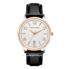 CHRIST VERRA Women's Watch CV 12071L-24 SLV Black Rosegold Leather Strap