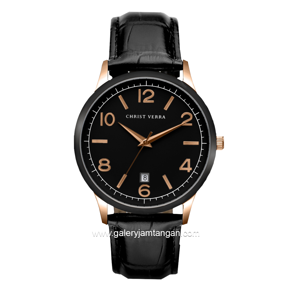 CHRIST VERRA Women's Watch CV 12071L-28 BLK Black Rosegold Leather Strap