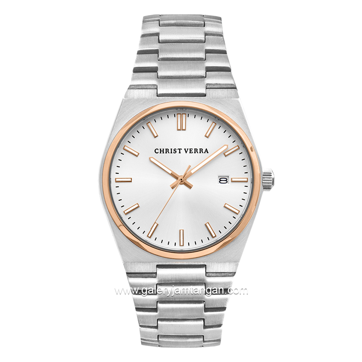 CHRIST VERRA Men's Watch CV 12336G-14 SLV Silver Ring Rosegold Stainless Steel Strap