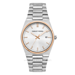 CHRIST VERRA Men's Watch CV 12336G-14 SLV Silver Ring Rosegold Stainless Steel Strap