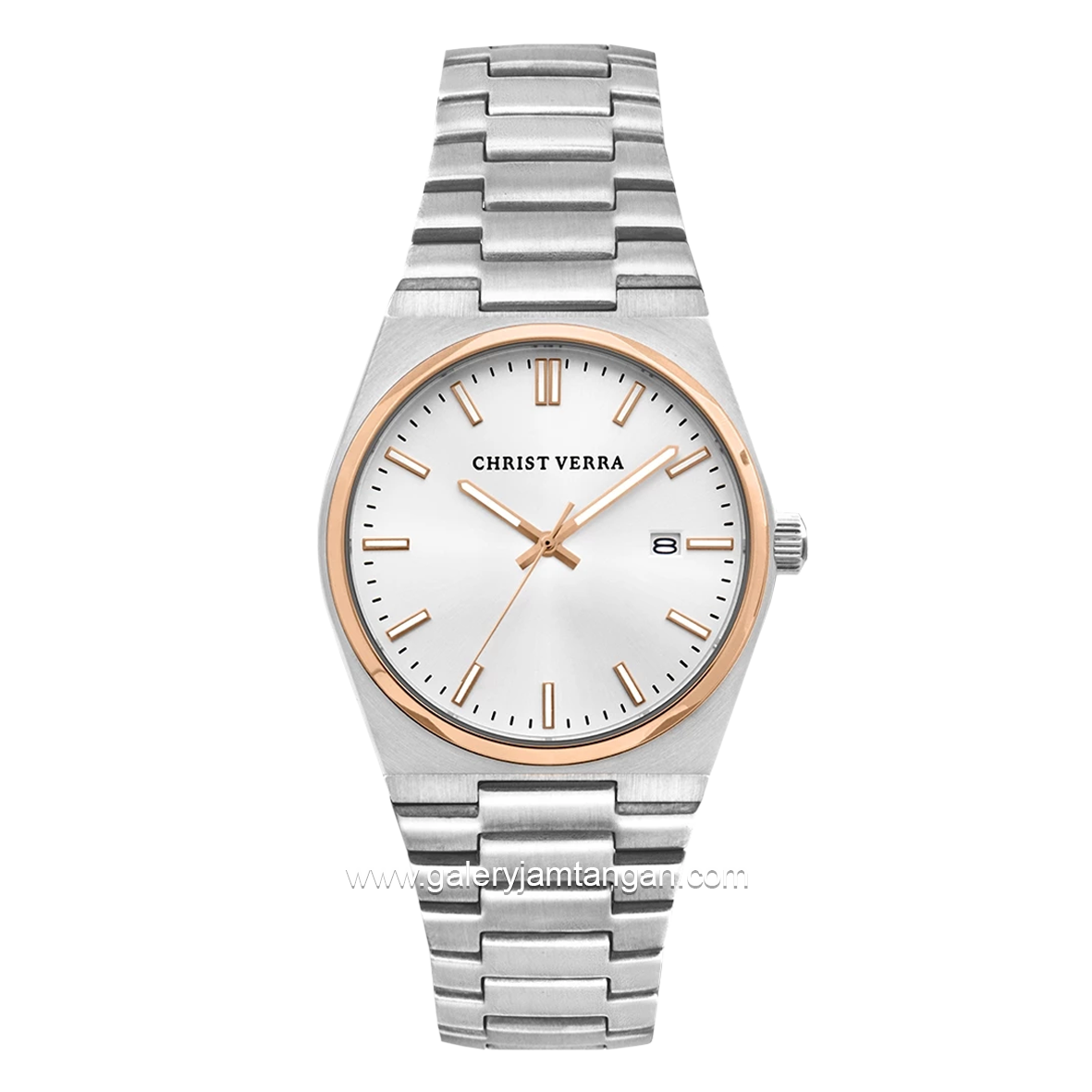 CHRIST VERRA Women's Watch CV 12336L-14 SLV Silver Ring Rosegold Stainless Steel Strap