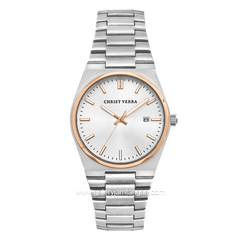 CHRIST VERRA Women's Watch CV 12336L-14 SLV Silver Ring Rosegold Stainless Steel Strap