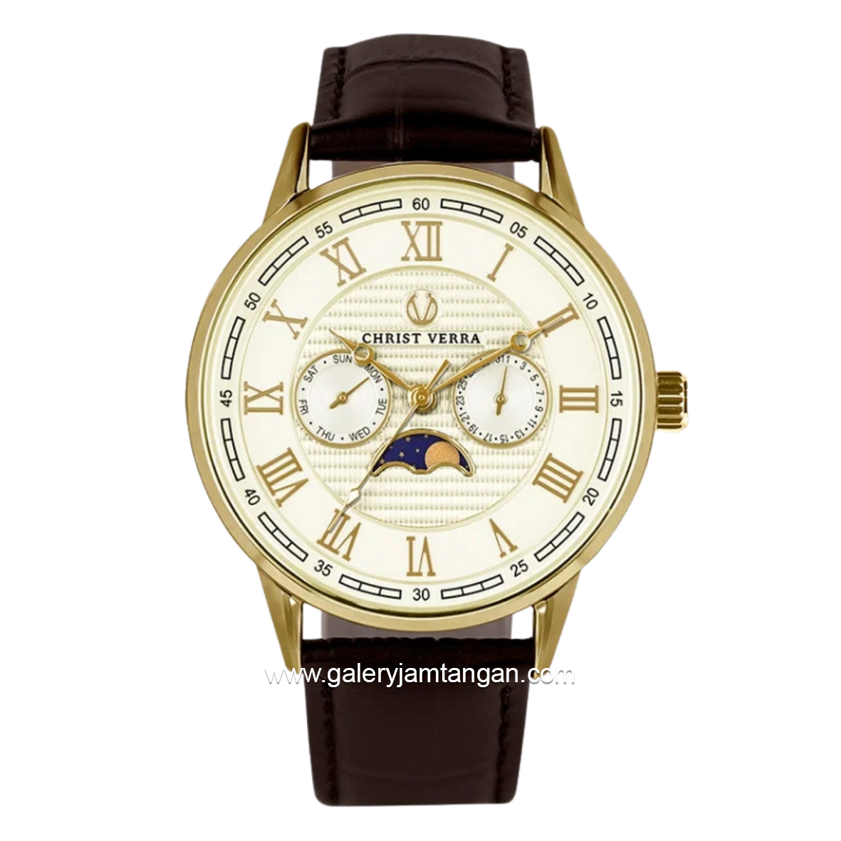 CHRIST VERRA SOLUNAE CV 51016G-22 IPG Brown Dial White IPG Leather Strap