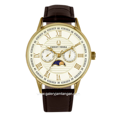 CHRIST VERRA SOLUNAE CV 51016G-22 IPG Brown Dial White IPG Leather Strap