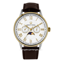 CHRIST VERRA SOLUNAE CV 51016G-23 WHT Brown Gold Dial White Leather Strap