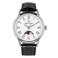CHRIST VERRA SOLUNAE CV 51016L-21 WHT Black Silver Dial White Leather Strap
