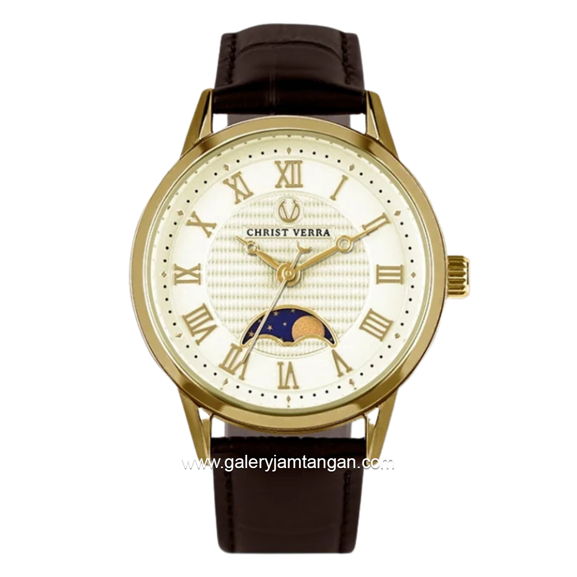 CHRIST VERRA SOLUNAE CV 51016L-22 IPG Brown Dial White IPG Leather Strap