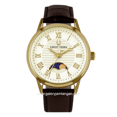 CHRIST VERRA SOLUNAE CV 51016L-22 IPG Brown Dial White IPG Leather Strap