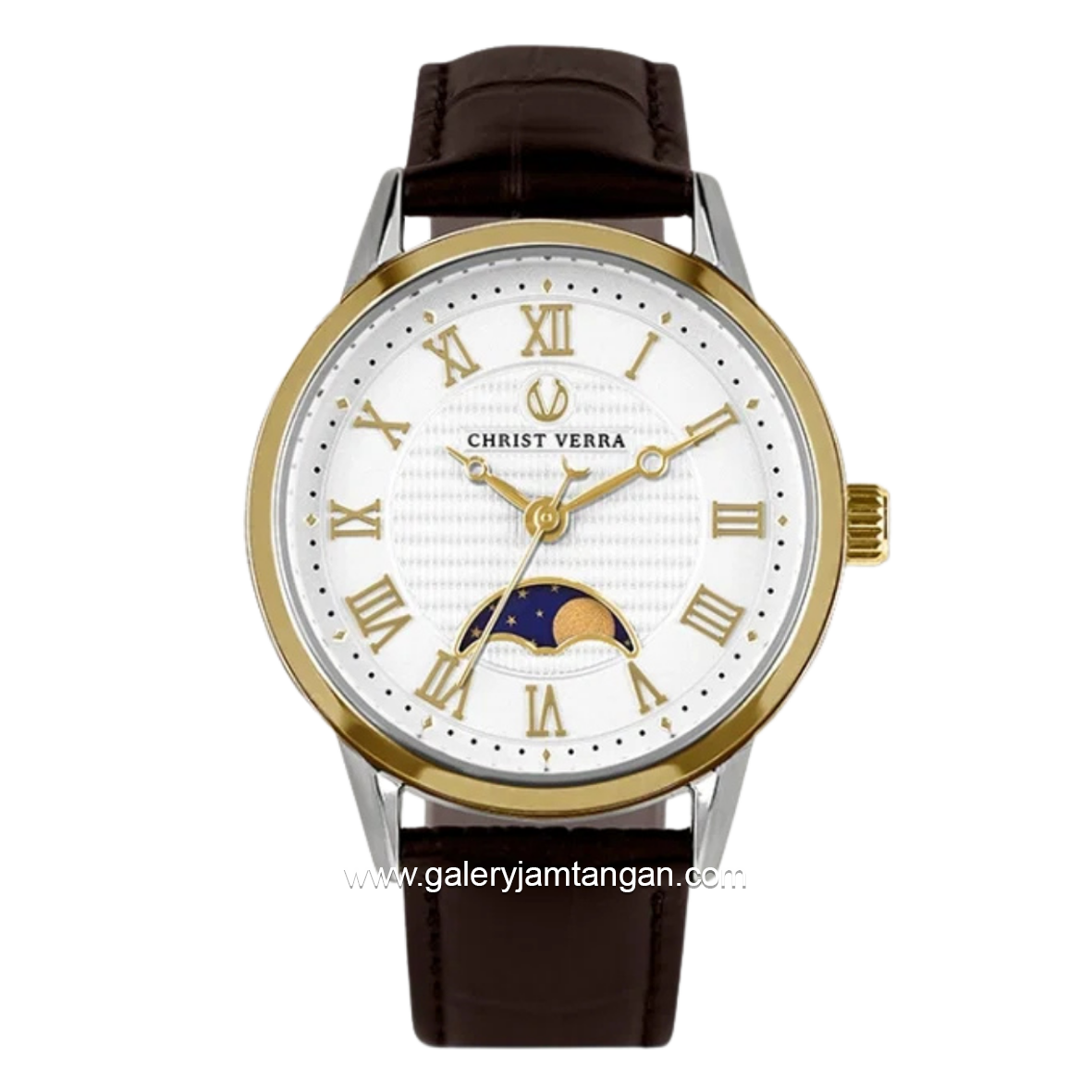 CHRIST VERRA SOLUNAE CV 51016L-23 WHT Brown Gold Dial White Leather Strap