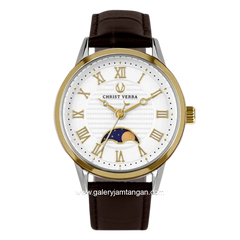 CHRIST VERRA SOLUNAE CV 51016L-23 WHT Brown Gold Dial White Leather Strap