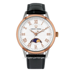 CHRIST VERRA SOLUNAE CV 51016L-24 WHT Black Rosegold Dial White Leather Strap