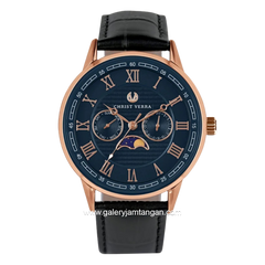 CHRIST VERRA SOLUNAE CV 51016G-25 BLU Black Rosegold Dial Blue Leather Strap