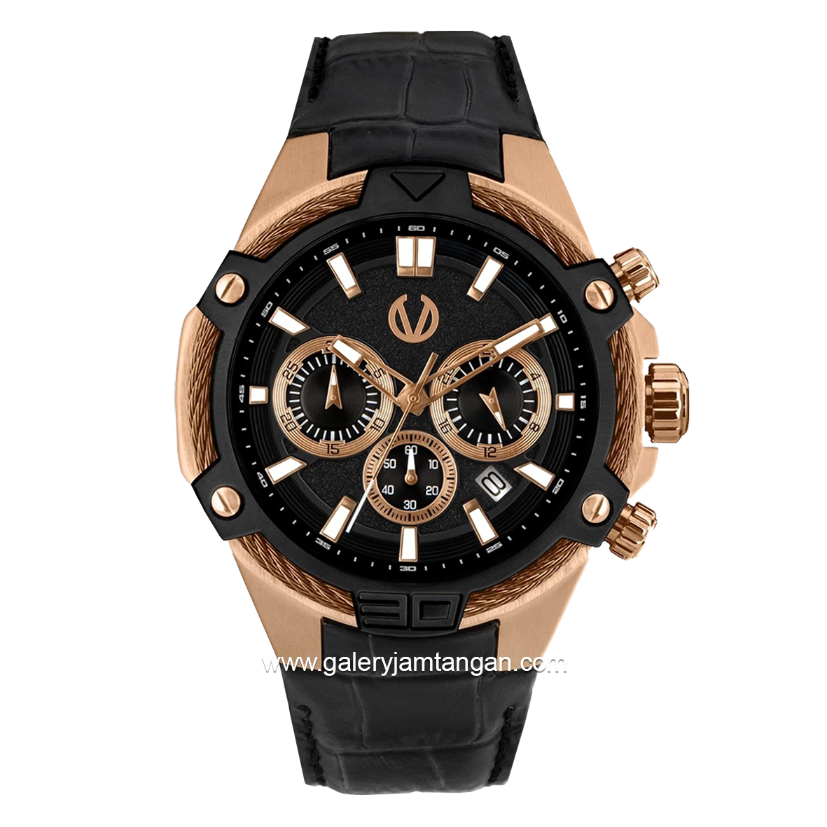 CHRIST VERRA CV53605G-28BLK Black Rosegold Leather Strap