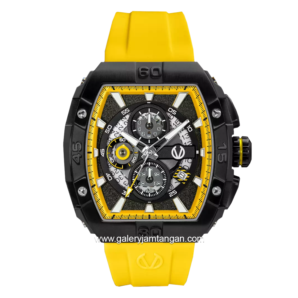 CHRIST VERRA CV 53606G-36 BLK/YLW Chronograph Rubber Strap