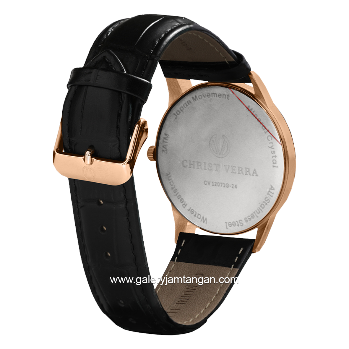 CHRIST VERRA CV 12071G-28 BLK & CV 12071L-28 BLK Black Rosegold Leather Strap