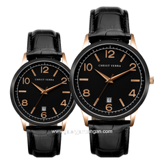 CHRIST VERRA CV 12071G-28 BLK & CV 12071L-28 BLK Black Rosegold Leather Strap