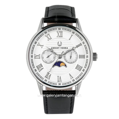 CHRIST VERRA SOLUNAE CV 51016G-21 WHT Black Silver Dial White Leather Strap