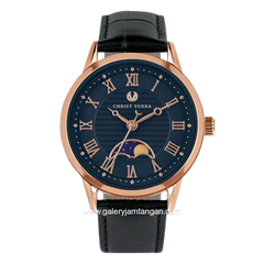 CHRIST VERRA SOLUNAE CV 51016L-25 BLU Black Rosegold Dial Blue Leather Strap