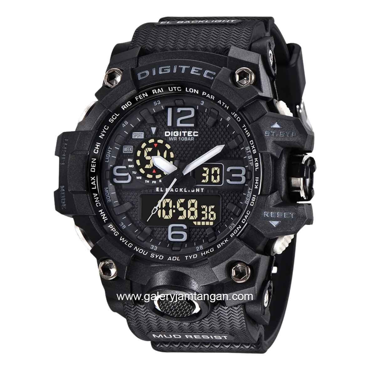 DIGITEC DA-2093T Full Black Digital Analog Rubber Strap