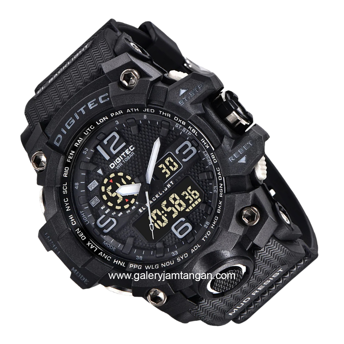 DIGITEC DA-2093T Full Black Digital Analog Rubber Strap
