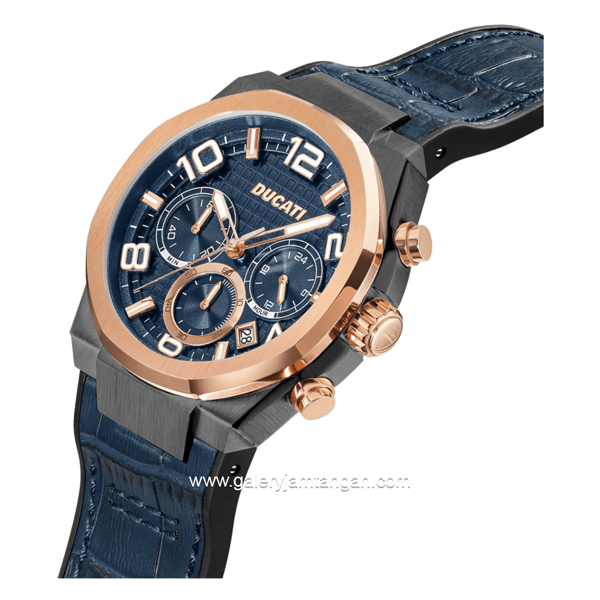 DUCATI DTWGC0001104 DT006 Chronograph Dark Blue Leather Combi Black Silicone Strap