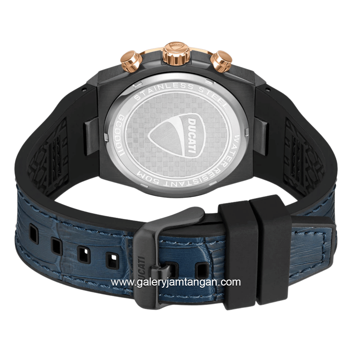 DUCATI DTWGC0001104 DT006 Chronograph Dark Blue Leather Combi Black Silicone Strap