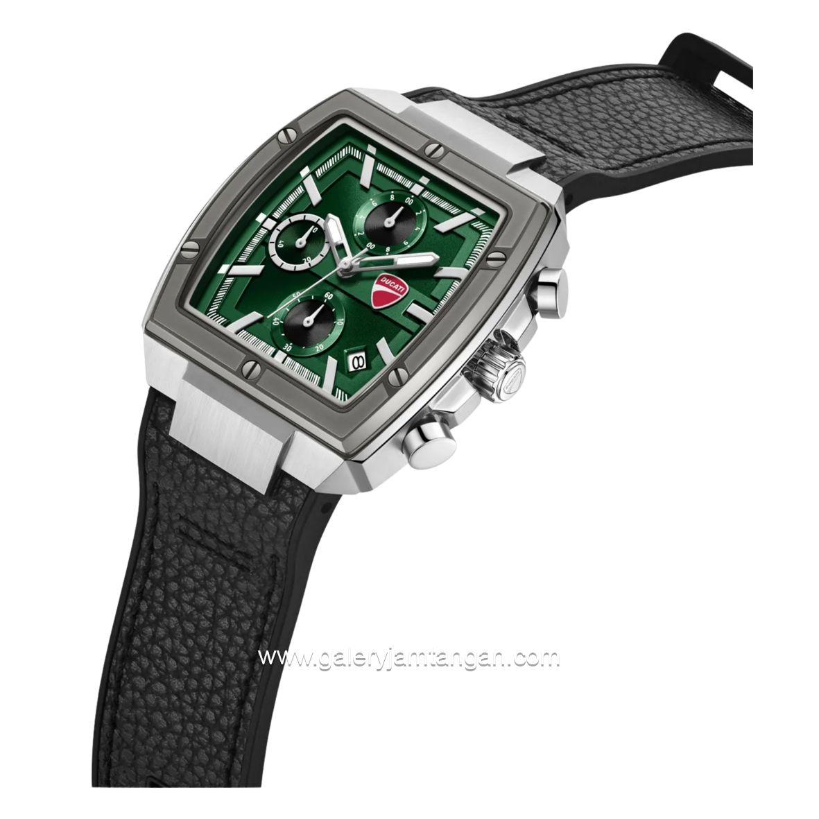 DUCATI DTWGC0003401 CARDIO Chronograph Black Silver Silicone Combi Leather Strap