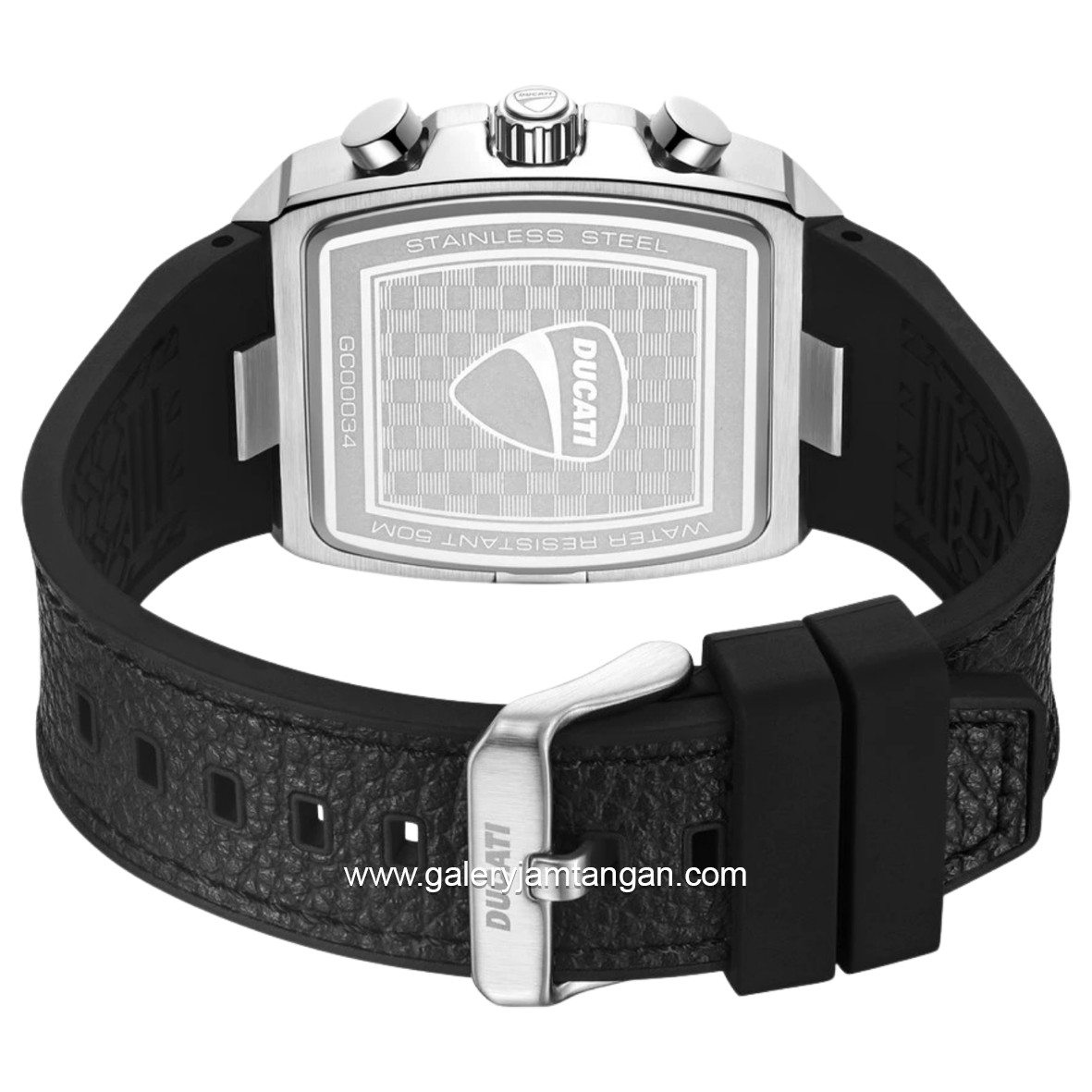 DUCATI DTWGC0003401 CARDIO Chronograph Black Silver Silicone Combi Leather Strap