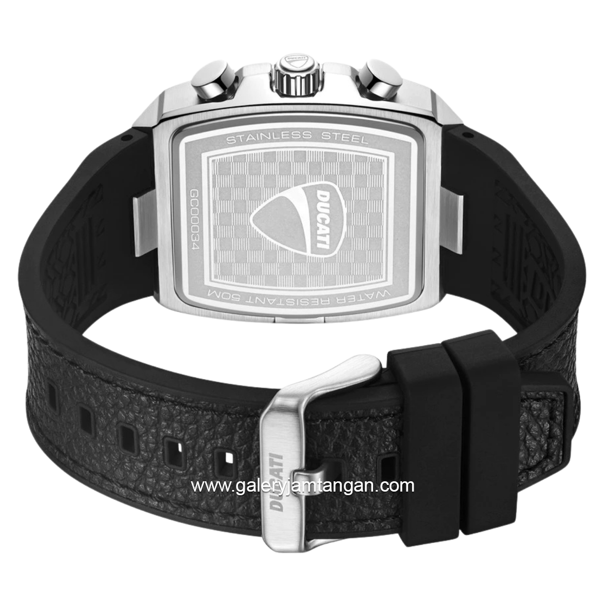 DUCATI DTWGC0003401 CARDIO Chronograph Black Silver Silicone Combi Leather Strap