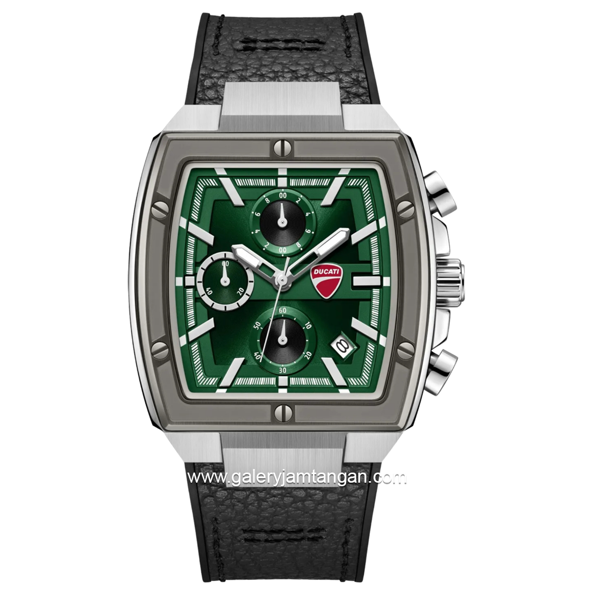 DUCATI DTWGC0003401 CARDIO Chronograph Black Silver Silicone Combi Leather Strap