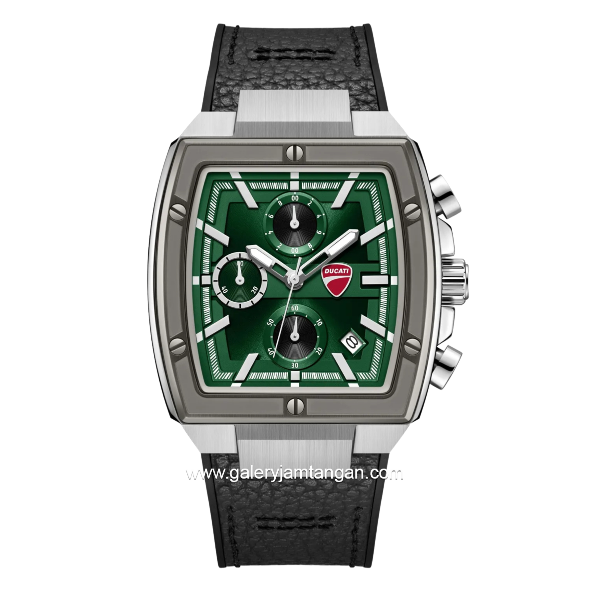 DUCATI DTWGC0003401 CARDIO Chronograph Black Silver Silicone Combi Leather Strap