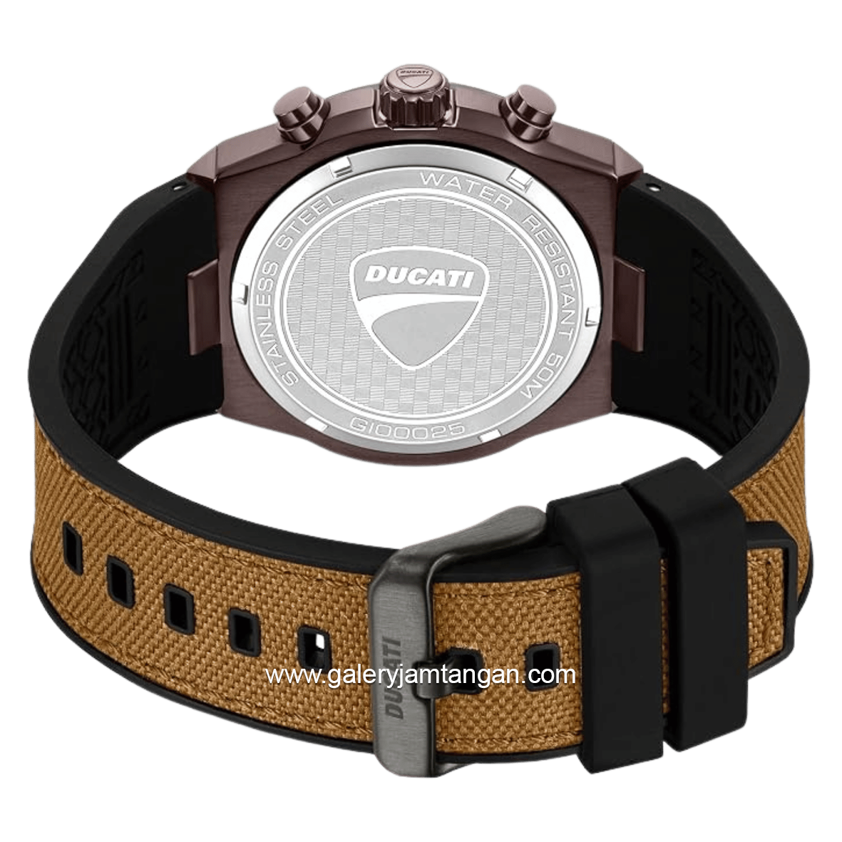 DUCATI DTWGO0002503 DT020 Chronograph Black Silicone Combi Brown Nylon Strap