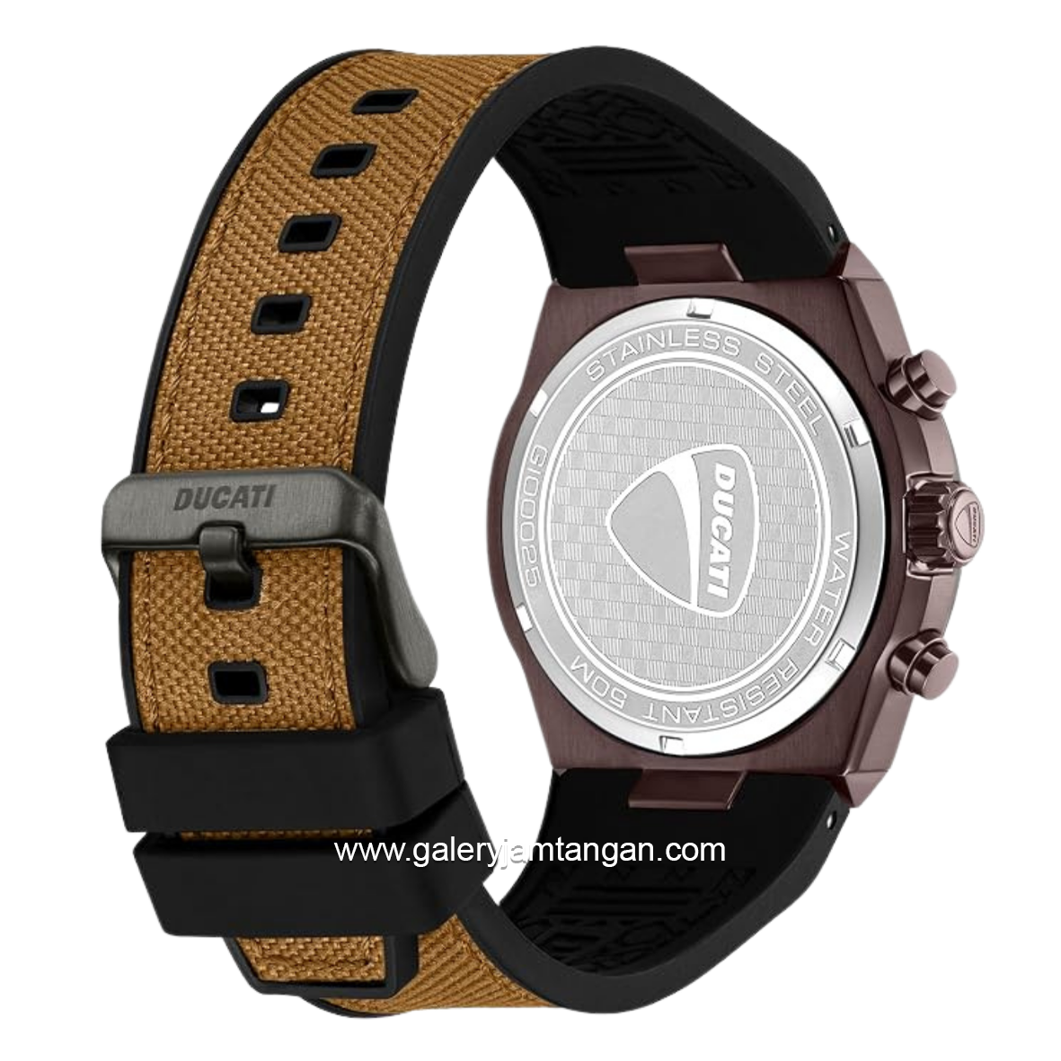 DUCATI DTWGO0002503 DT020 Chronograph Black Silicone Combi Brown Nylon Strap
