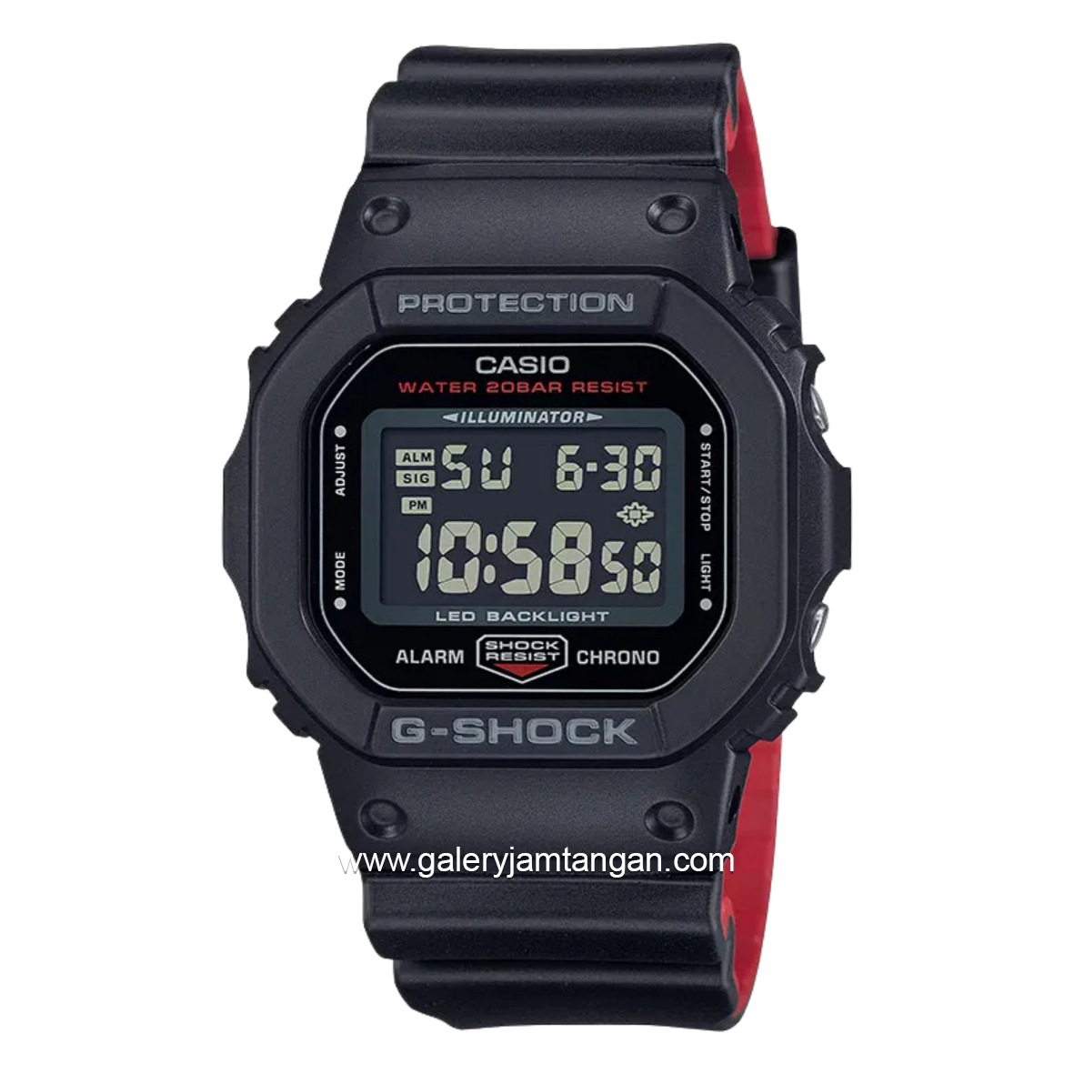 G-SHOCK DW-5600UHR-1DR Black Combinasi Red Digital Resin Strap