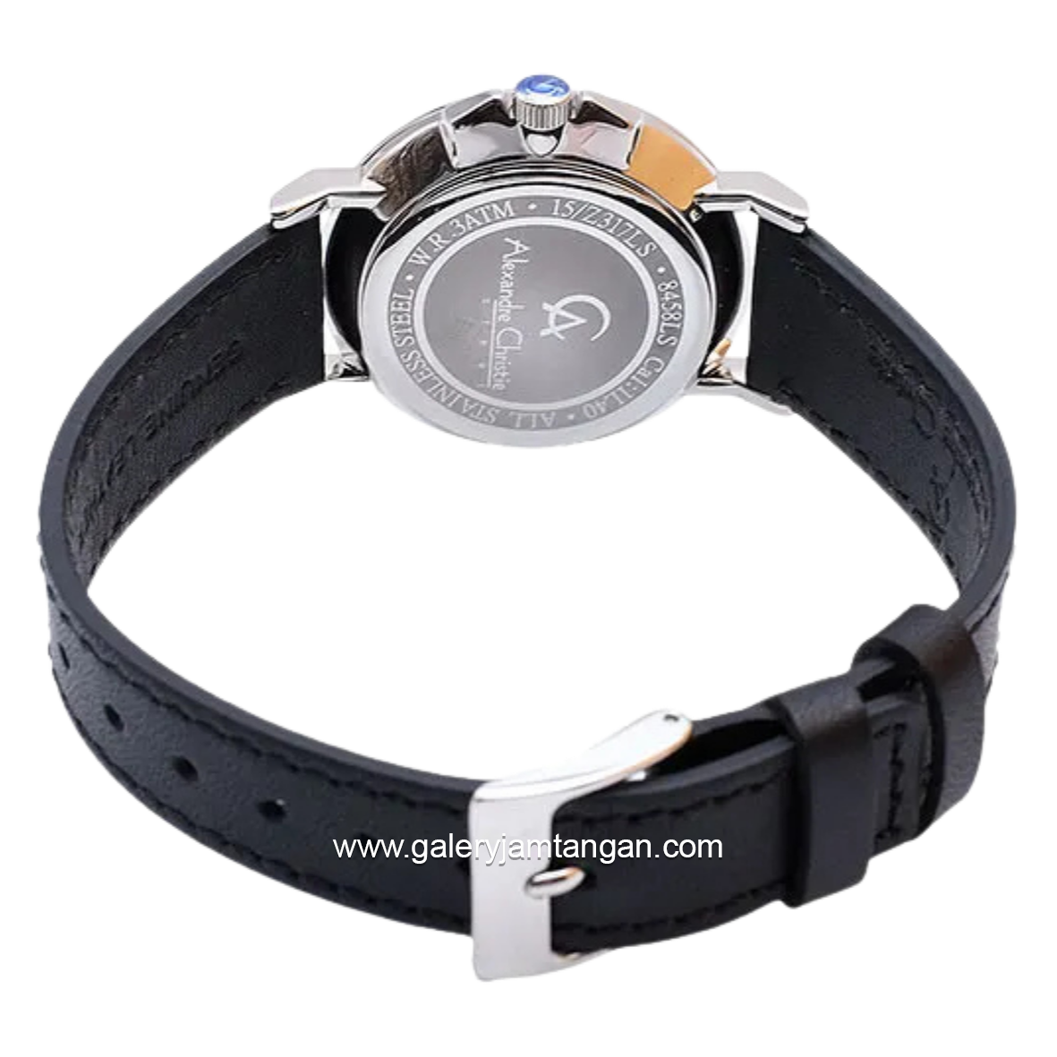 Alexandre Christie AC 8458 LSLSSSL Black Silver Dial White Leather Strap